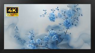 Delicate Blue Plum Blossoms | Black Framed 4K Art Screensaver | Tranquil Asian Ink Wash TV Wallpaper screenshot 5