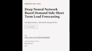 Deep Neural Network Based Demand Side Short Term Load Forecasting | RTCL.TV