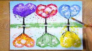 acrylic painting trees beginners easy rainbow