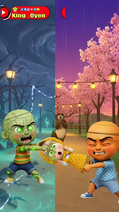 Clash,! Upin zombie Vs Ipin and Marsha #funny #cartoon #animation #shorts