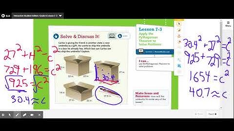 Math8 7-3 Apply the Pythagorean Theorem to Solve Problems