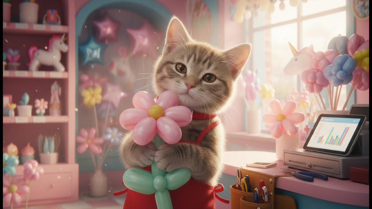 【おしごとAI猫たま】ふわふわいっぱい バルーン屋さん🎈