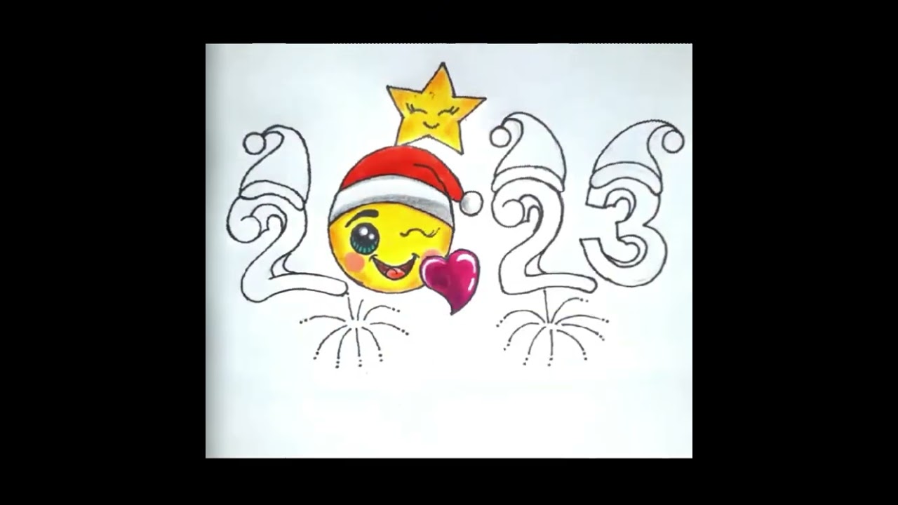 2023 Drawing Easy With Colour|Happy New Year 2023 Drawing 💜