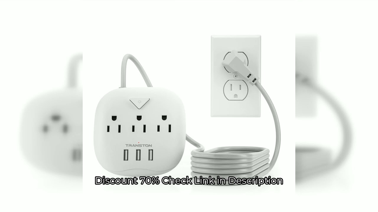 TRANSTON power strip with switch, 3 power strip, 3 USB Ports, 10ft Extension Cord, Quick Charge, Fir