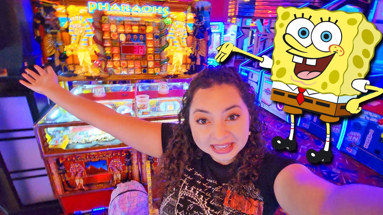 I Won Spongebob Keychains from this Coin Pusher in England!