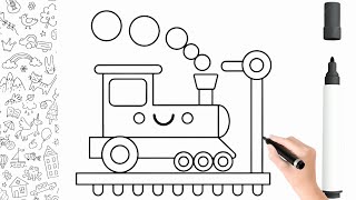 How To Draw Train . Learn Colors Easy Drawing Painting Coloring Pages For Kids