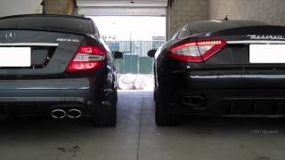 Mercedes C63 AMG vs Maserati Granturismo S (Sounds: Engine Cold Start and REVS)