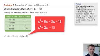 Algebra 1 8-5 Factoring x² + bx + c: Problem 3 - Factoring x² + bx + c (c less than 0)