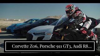 Corvette Z06, Porsche 911 GT3, Audi R8 V10, And Ducati V4 SP2 Drag Race