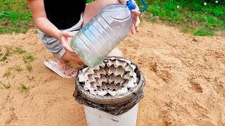 Egg tray, Bottle and Cement are an amazing idea for creating flowerpots