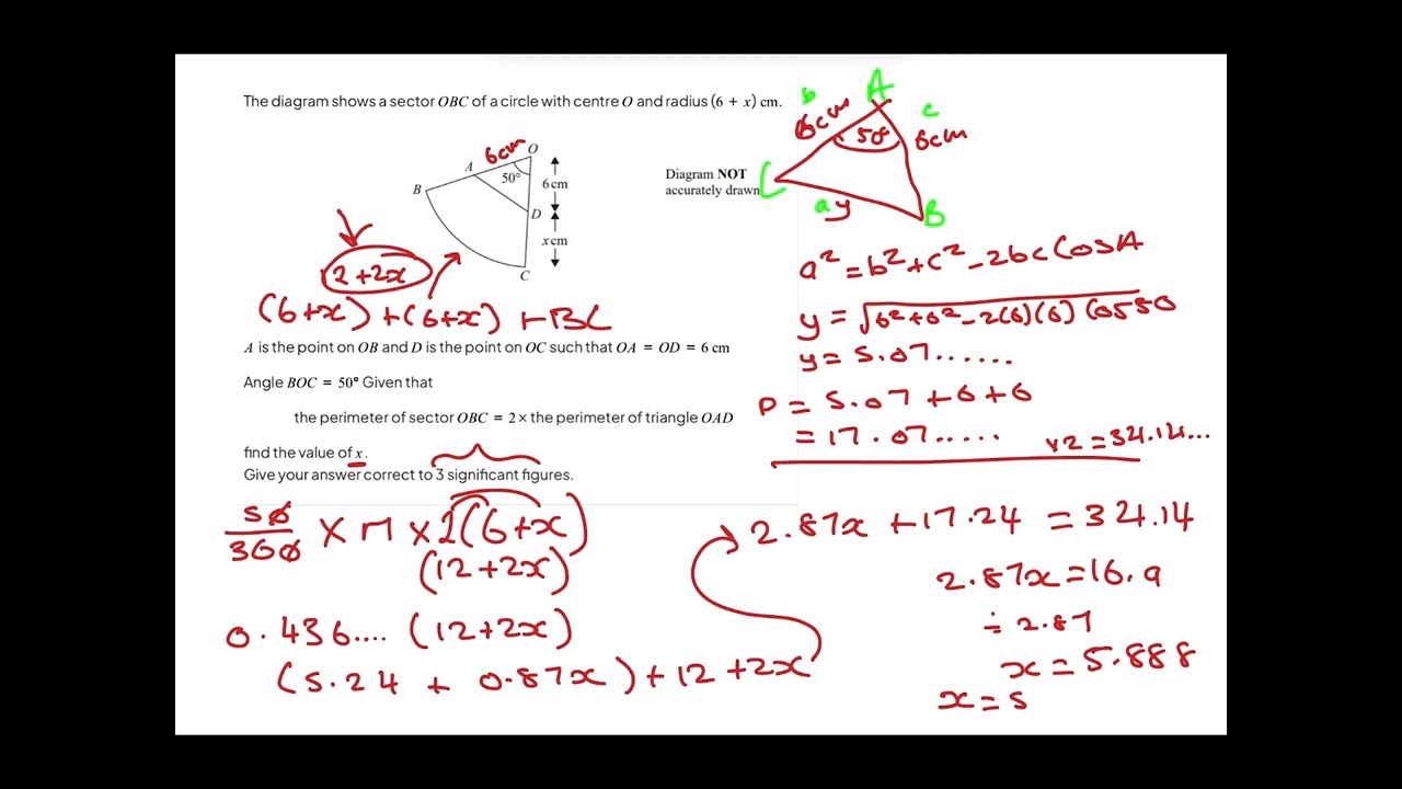 Sector of circles exam questions GCSE/MYP Maths