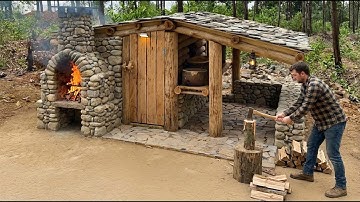 Man Spent 15 Days to Build a House of STONES and LOGS in the Forest. From start to finish.