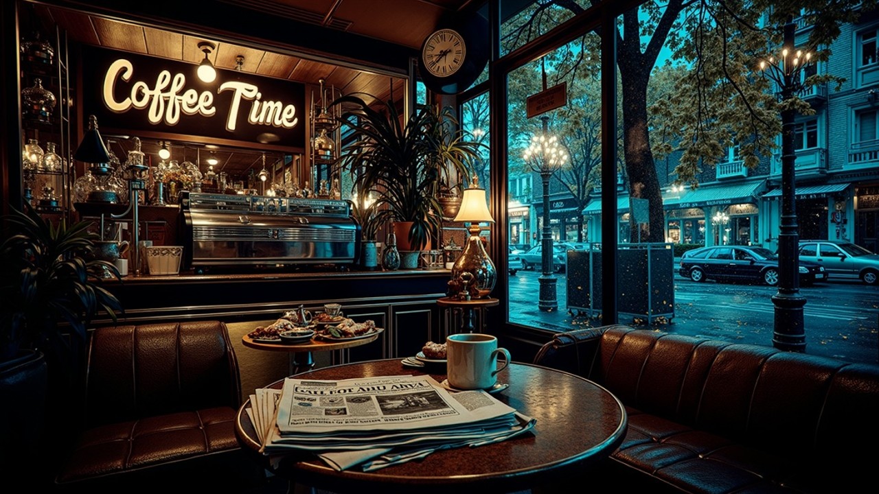 Атмосфера кофейни дождливой ночью | Джаз и звуки дождя