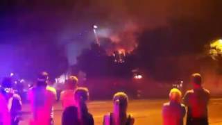 Ward Building Fire At 23Rd And Lincoln In . Tower Truck Pouring On Water.