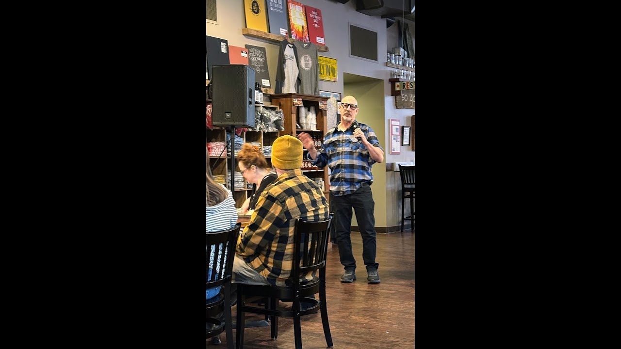 Tommy Porter telling origin stories about Lake Louie brewing. ￼ March 30, 2025.