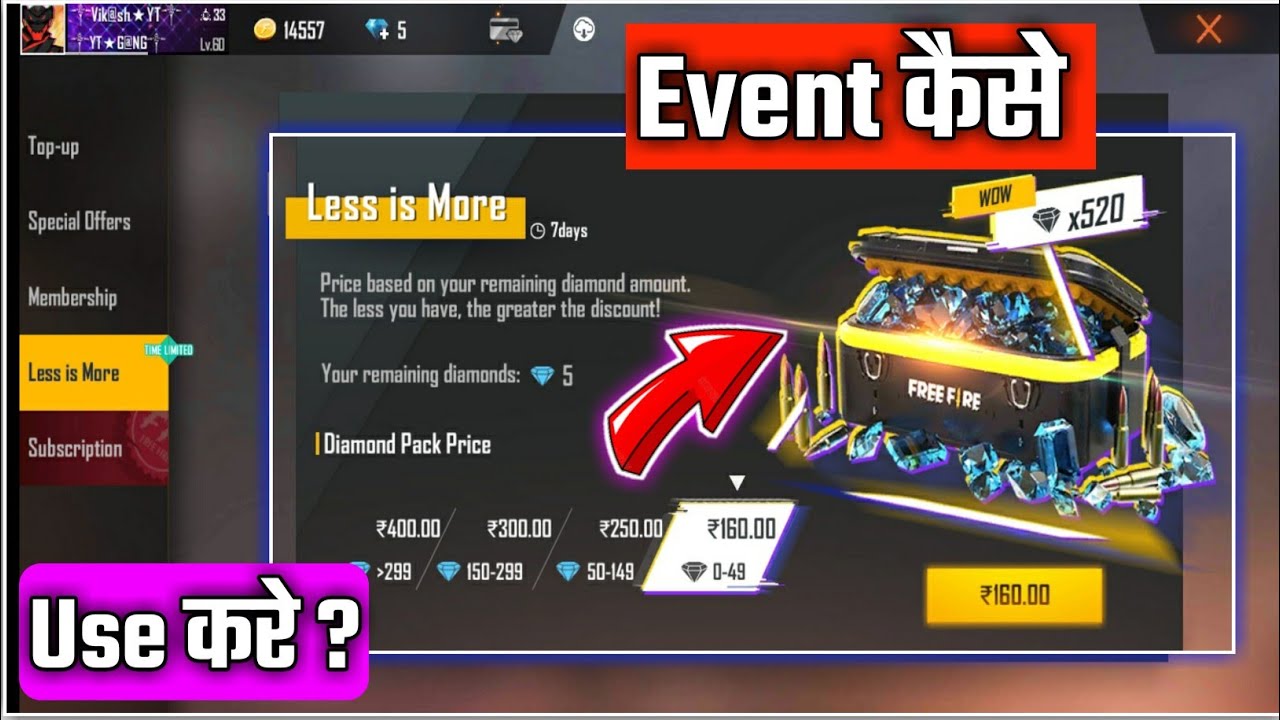LESS DIAMOND MORE DISCOUNT EVENT FREE FIRE || HOW TO CLAIM LESS 520 DIAMOND EVENT