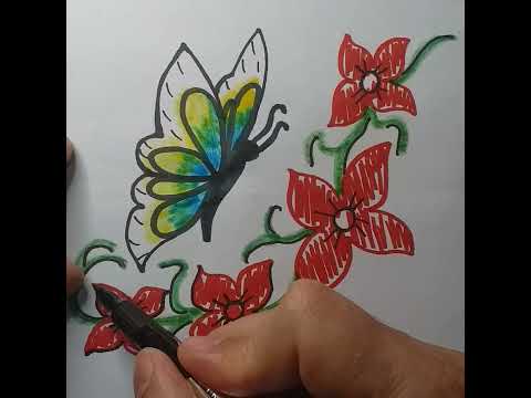 Como desenhar flores e borboletas.#flowers#butterflies#drawing.