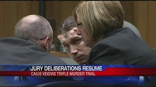 Jury deliberations for Caius Veiovis' murder trial are set to resume Monday.