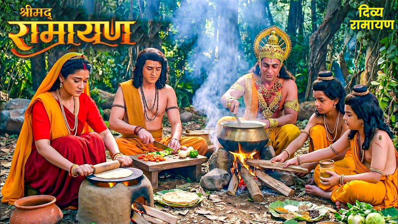 रामायण | जंगल में राम-सीता-हनुमान ने लव कुश के लिए बनाया खाना | Shrimad Ramayan | Hanumam 