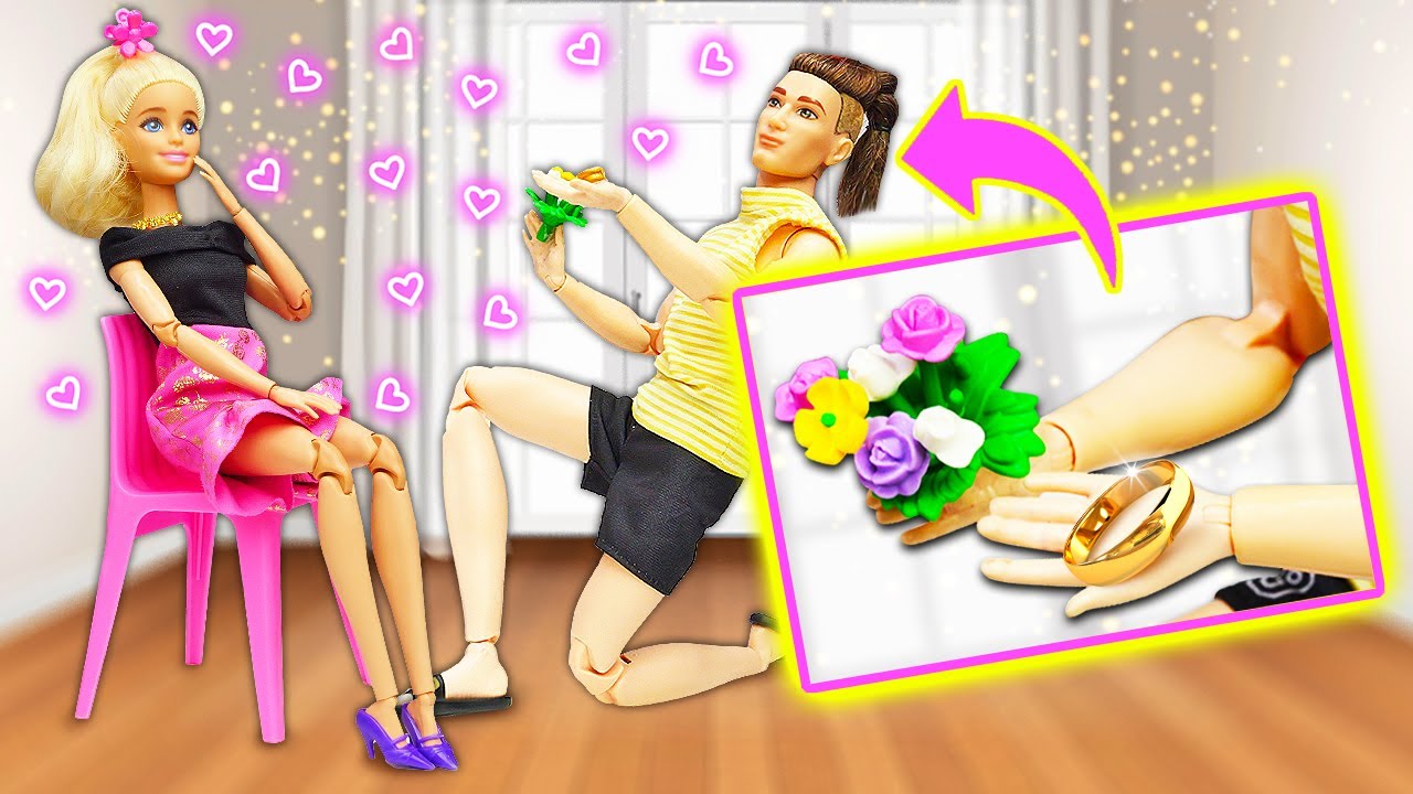Ken Proposes to Barbie on Valentine's Day. Barbie dolls party. Toys and Dolls videos for kids.