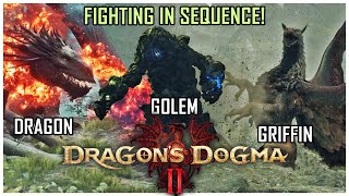 Dragons Dogma 2 Fighting Dragon, Golem & Griffin in Sequence
