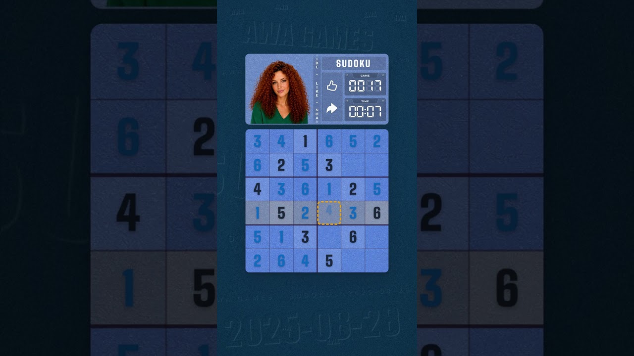 LinkedIn Mini Sudoku #17 solved board for August 28, 2025, 6x6 grid