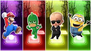 Mario VS PJMasks VS BabyBoss VS Minions || Tiles Hop battle . CoffinDance song