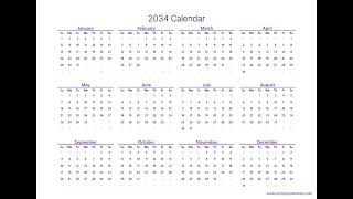 2034 Calendar Printable | Free PDF Download (US) | Landscape & Portrait #2034calendar #newyear