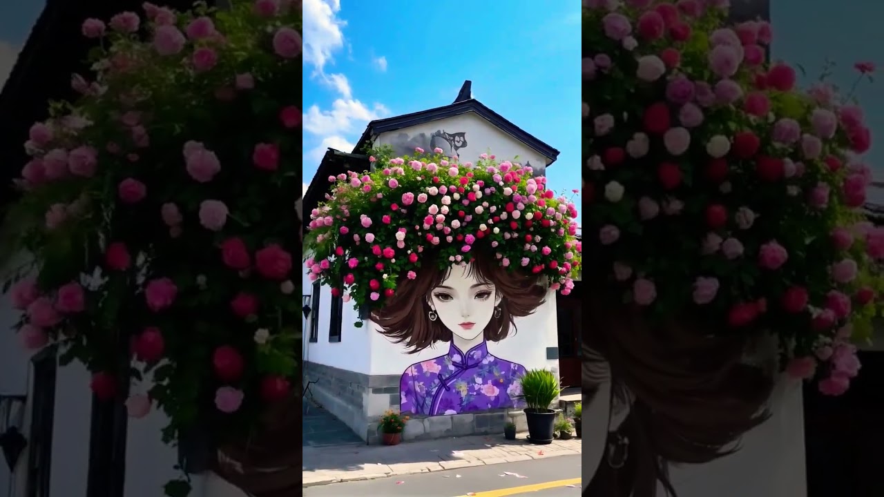 The Chinese flower wall mural is so beautiful 😍