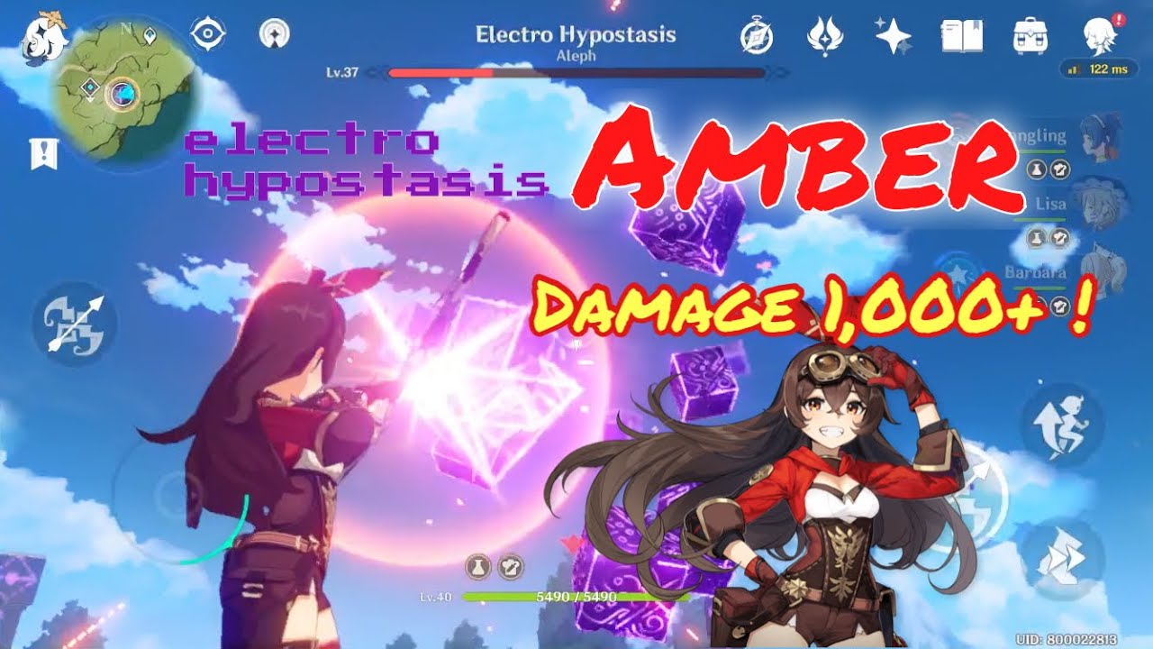 Genshin impact Amber Damage 1,000+ electro hypostasis ! - YouTube