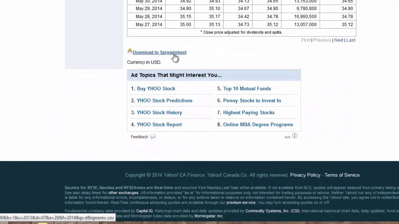 Getting stock market data from Yahoo YouTube