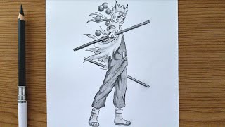 How To Draw Naruto Uzumaki (Six Paths Mode) With Staff || Full Body Anime Drawing Tutorial