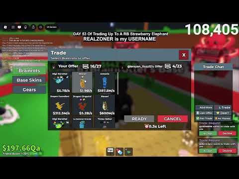 🔴LIVE! (Day 53)  Trading In Steal A Brainrot From Noobini To A Rainbow Strawberry Elephant | Roblox