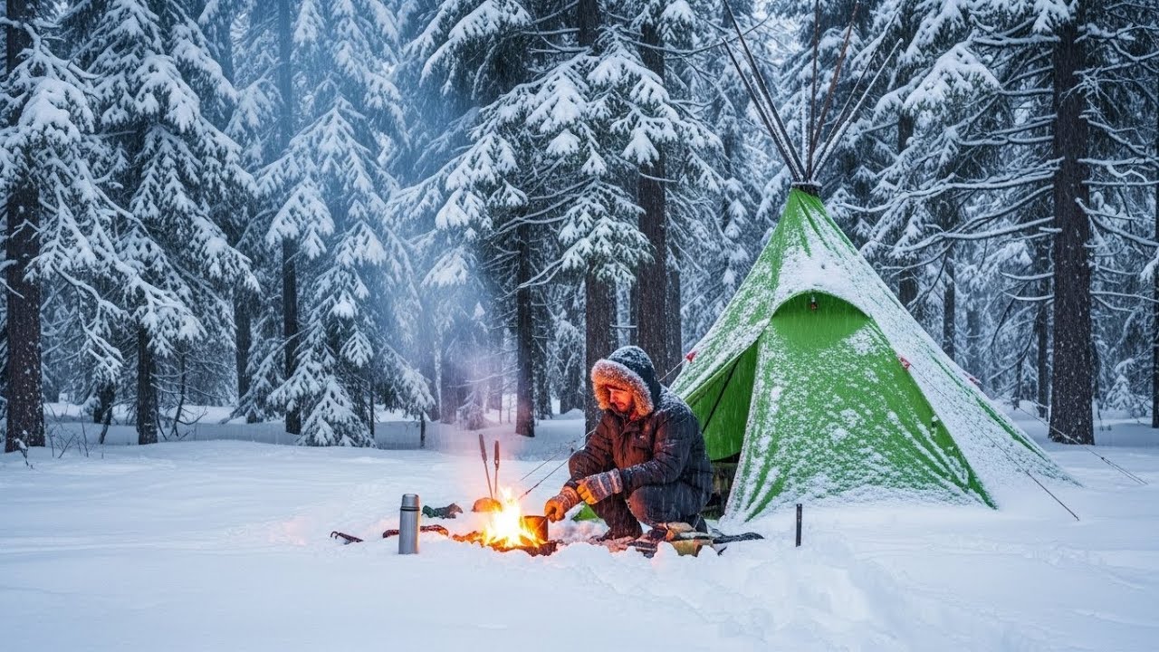 Winter Camping in Severe Cold | Hot Tent Against Heavy Snow