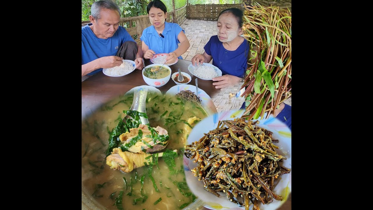 အမိုးအပါးကြိုက်တဲ့ ကြက်သားဆန်လှော်ဟင်းနဲ့ကန်စွန်းရွက်သုပ် စားမယ်😋😍