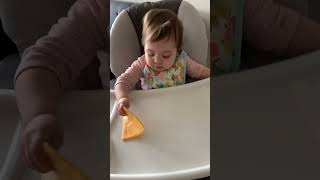 Mom throws piece of American cheese on baby girls face