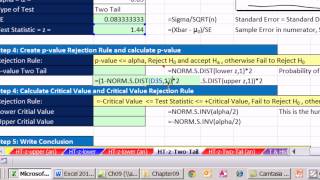 Excel 2013 Statistical Analysis #55: 2 Tail Z Score Mean Hypothesis Testing P-value Critical Value