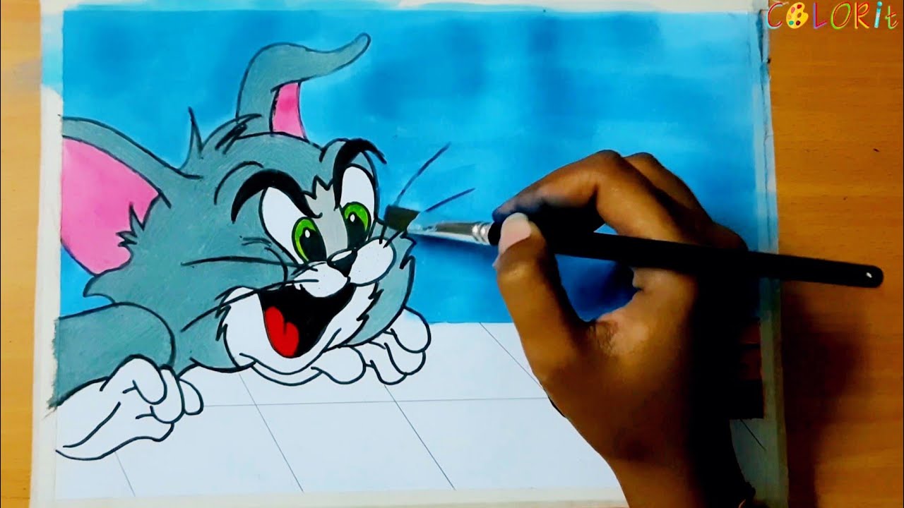 Tom and Jerry drawing easy for kids using water colors /how to draw tom