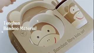 Bamboo Fiber Kids Dinner Sets | 5-Piece Cartoon Monkey Meal Set Lunch Box