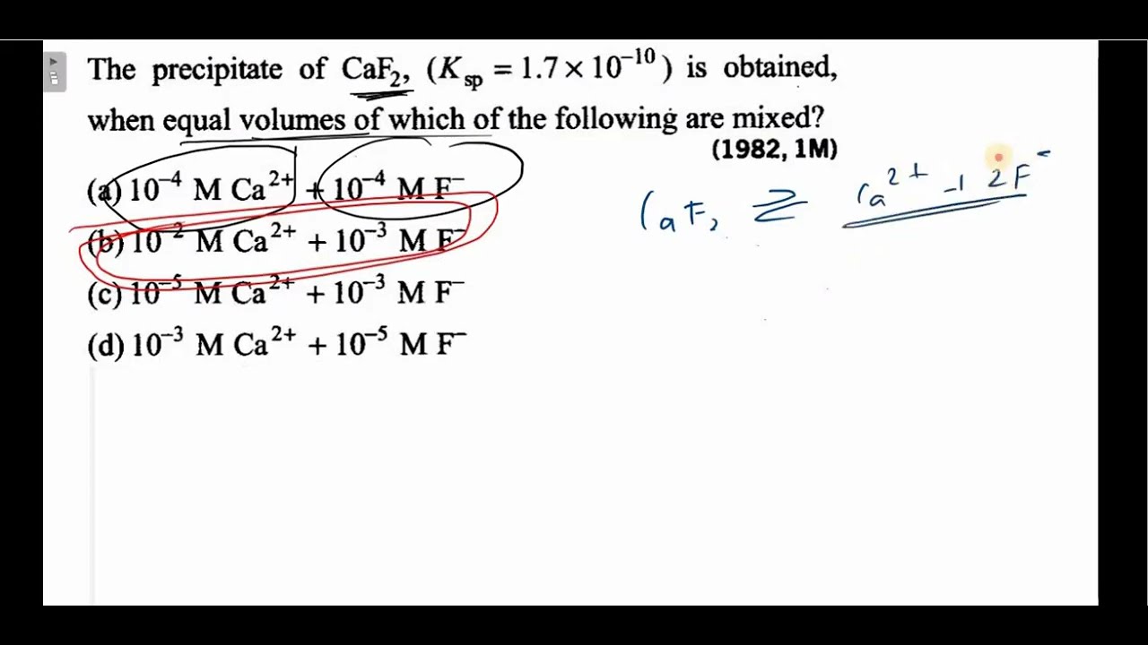 The precipitate of CaF₂ (Ksp = 1.7 × 10⁻¹⁰) is obtained when equal volumes of which of the following