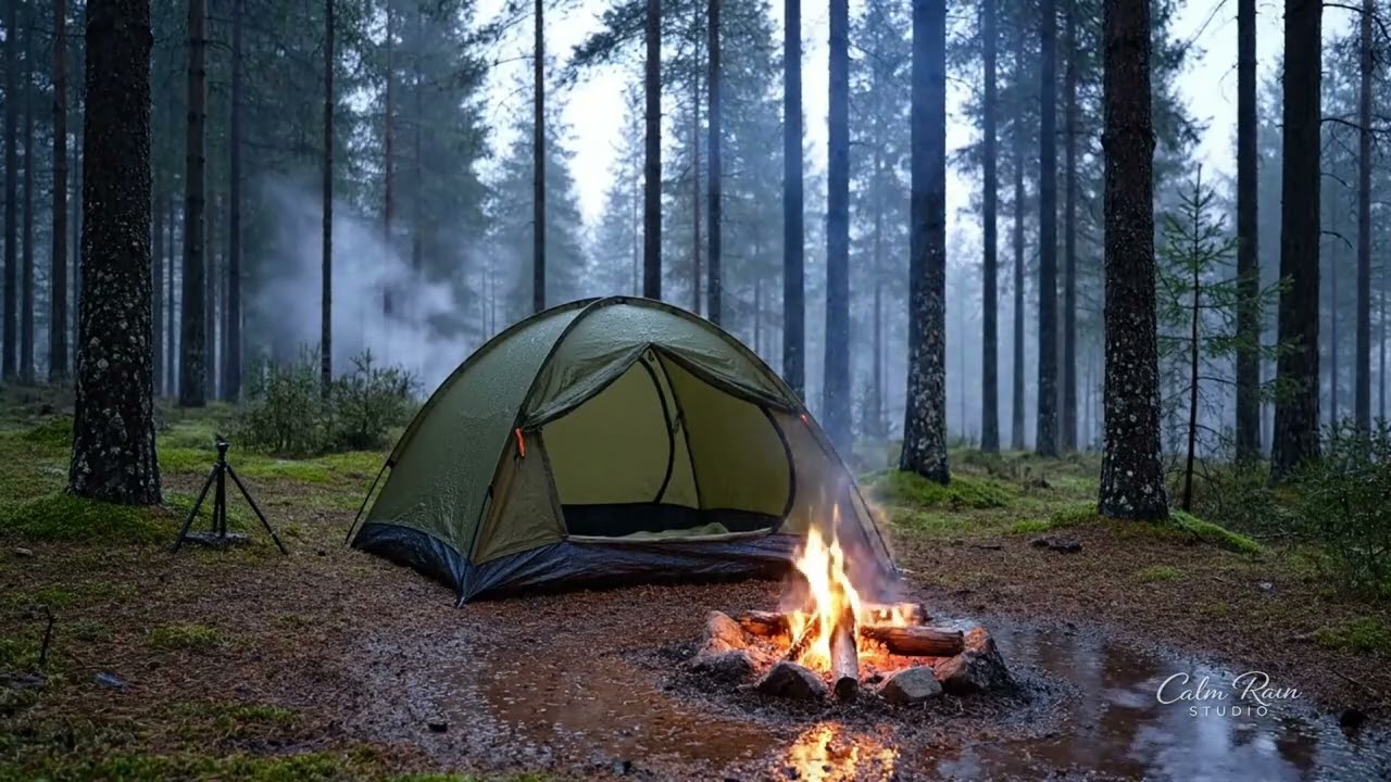 Heavy Rain and Thunderstorm in a Tent - Cozy Campfire Sounds for Sleeping & Insomnia