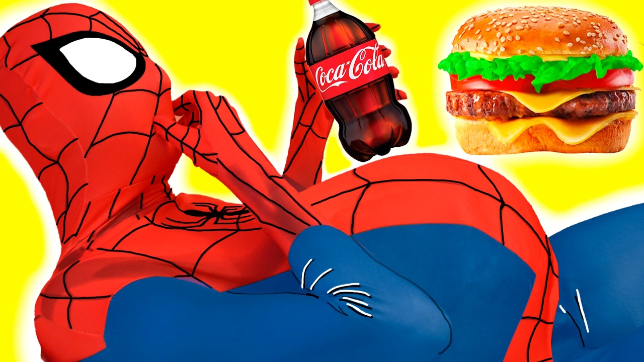 Spiderman vs Junk Food /ft Fat Spiderman Fun In Real Life Superheroes ...