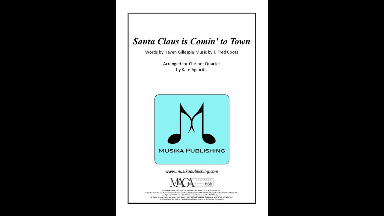 Santa Claus Is Comin To Town Jazz Arrangement For Clarinet Quartet