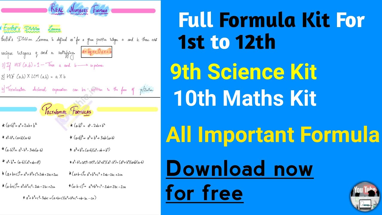 1th To 12th All Important Formula | 9th Science Kit | 10th Maths Kit ...