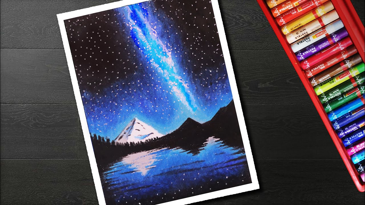 How to Draw night sky scenery drawing for beginners with ...