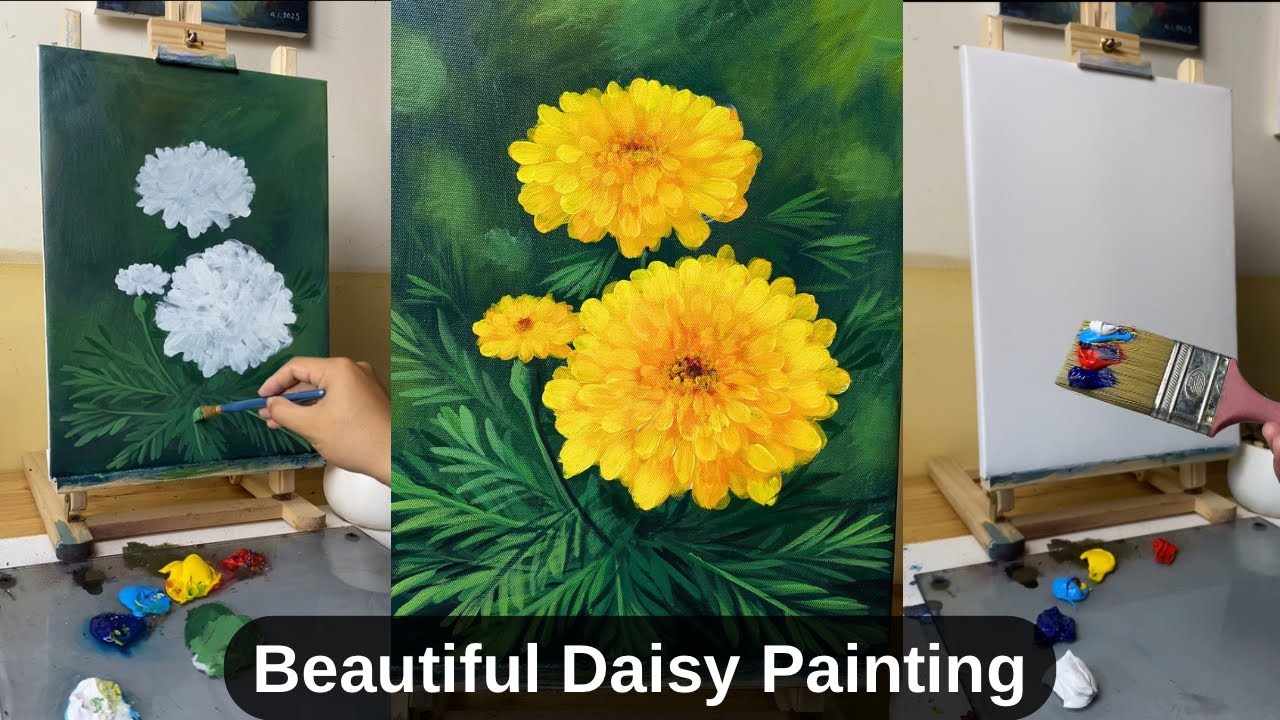 Beautiful Daisy Painting | Simple Acrylic Flower Painting Tutorial #111 ...
