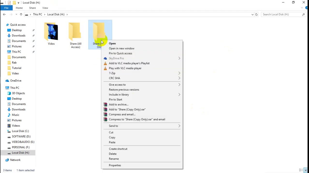 how to create a shared folder windows 10