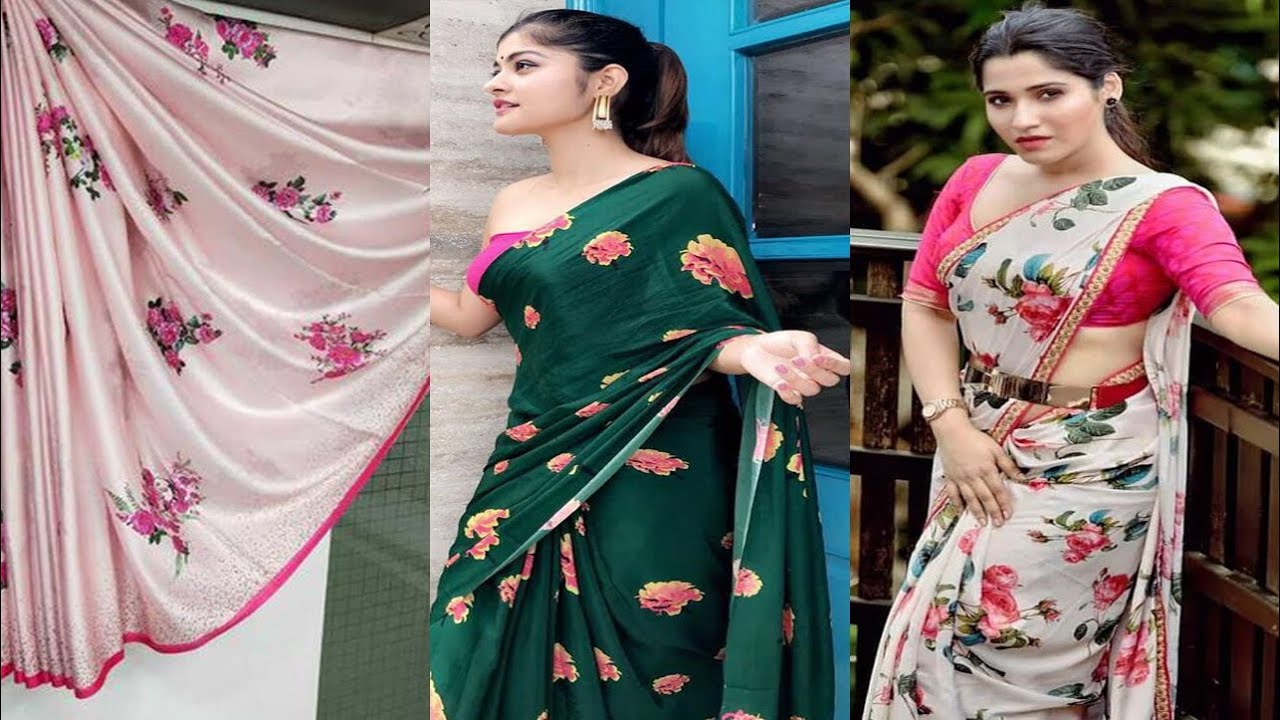 Stylish Printed Satin Saree Designs, Soft Satin Saree Designs to rock on your parties 2020
