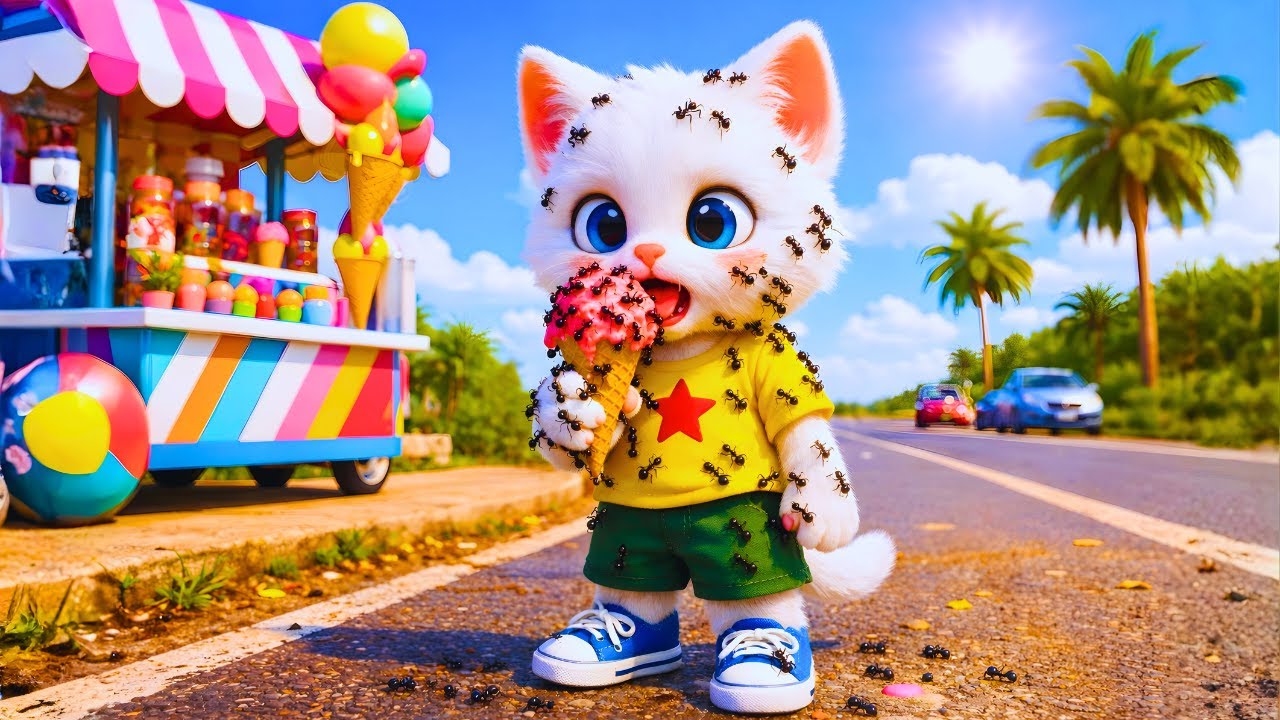 This Kitten Kept Eating Ice Cream… Even While Ants Crawled All Over Him 😱🍦