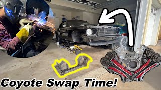 Finally Able To Install My Coyote Engine After Welding This New Crossmember 1968 Mustang Fastback